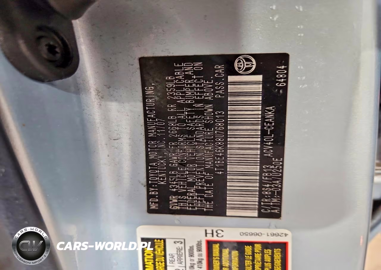 2008 Toyota Camry Le VIN:4T1BE46K88U768013 - 12