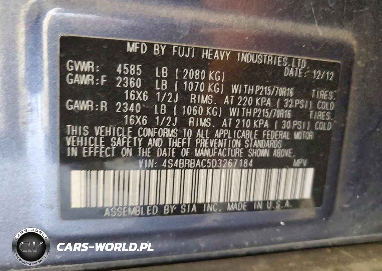 2013 Subaru Outback 2.5I VIN:4S4BRBAC5D3267184 - 13