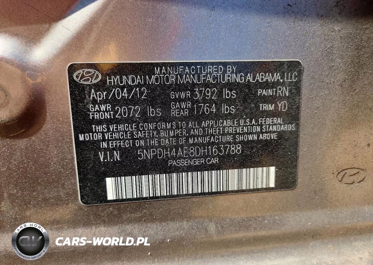 2013 Hyundai Elantra Gls VIN:5NPDH4AE8DH163788 - 12