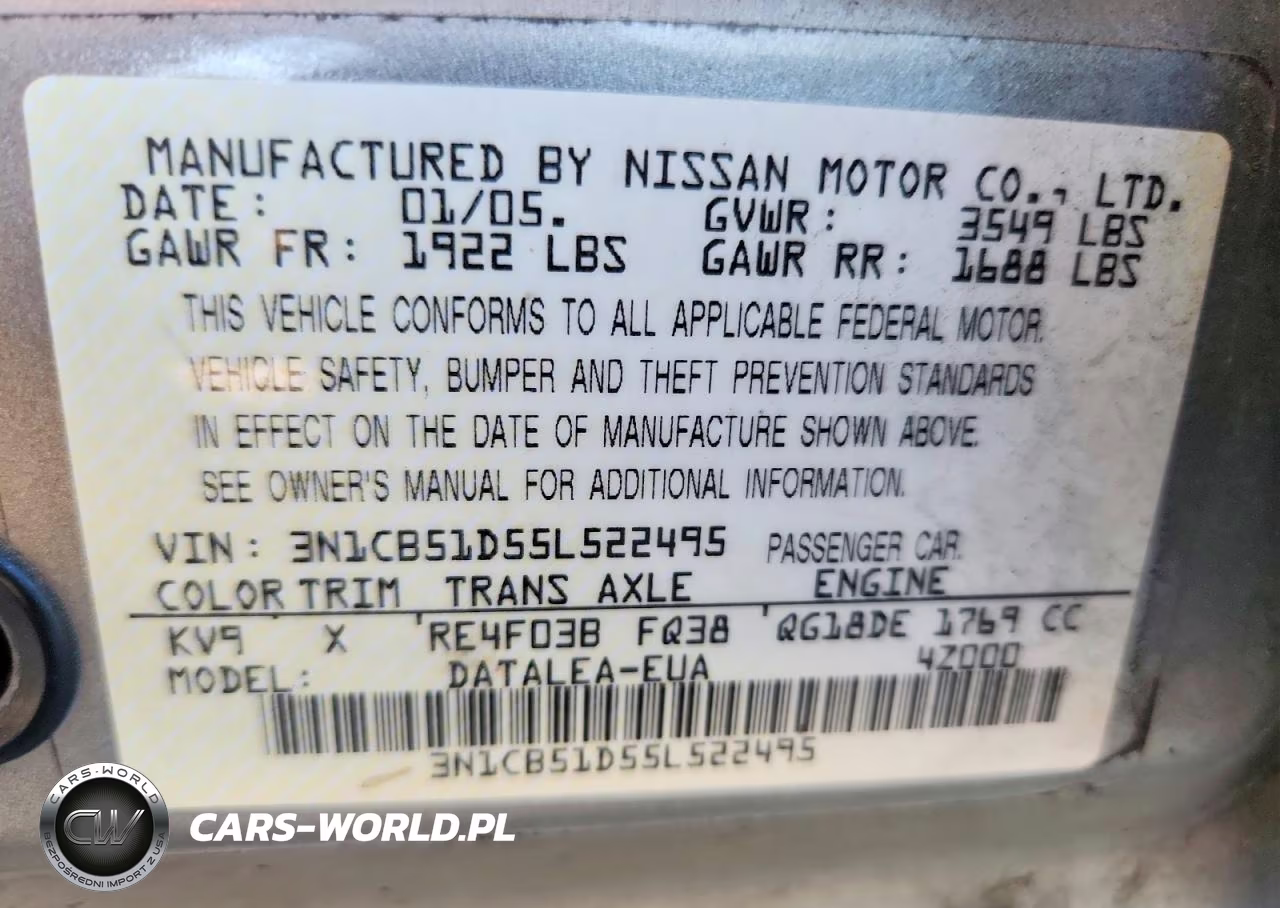 2005 Nissan Sentra 1.8 VIN:3N1CB51D55L522495 - 12