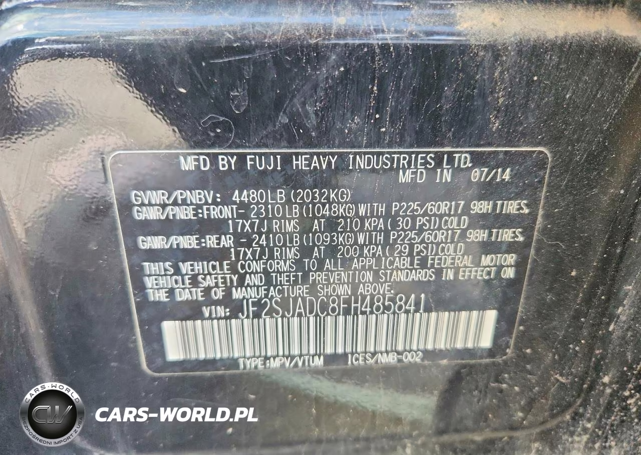 2015 Subaru Forester 2.5I Premium VIN:JF2SJADC8FH485841 - 13