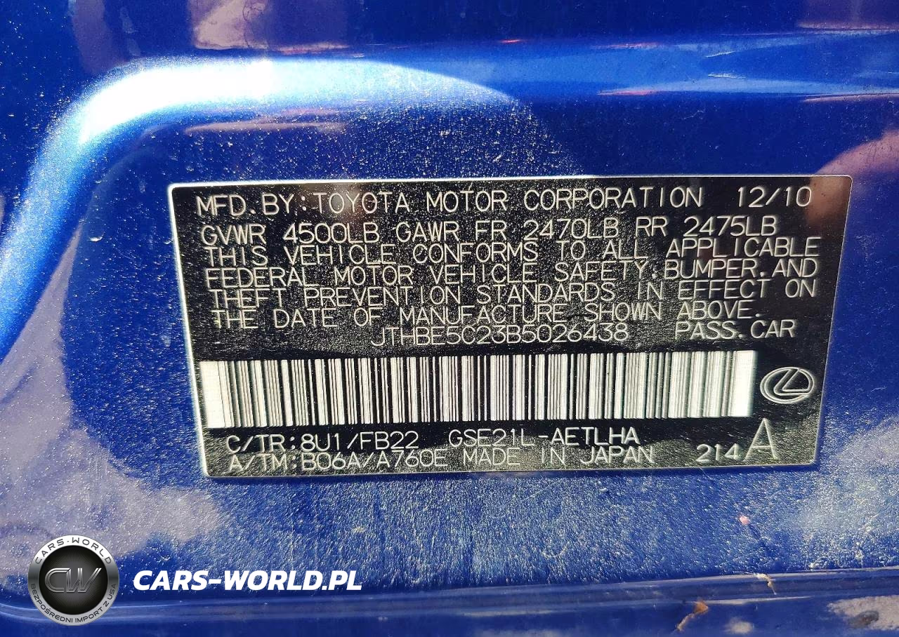 2011 Lexus Is 350 VIN:JTHBE5C23B5026438 - 12