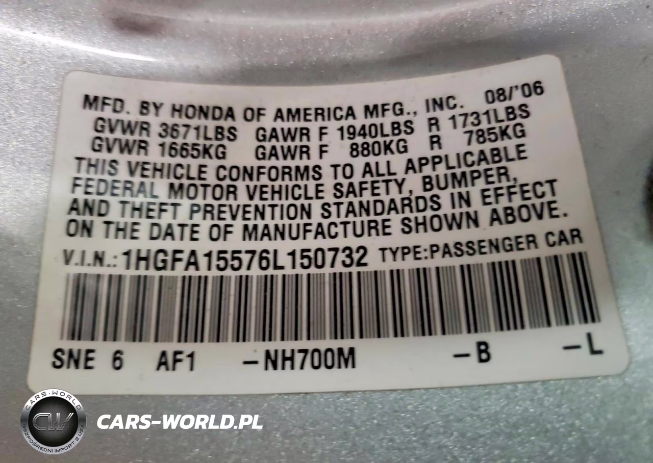 2006 Honda Civic Lx VIN:1HGFA15576L150732 - 13