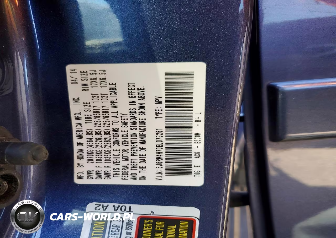 2014 Honda Cr-V Exl VIN:5J6RM4H70EL073261 - 12
