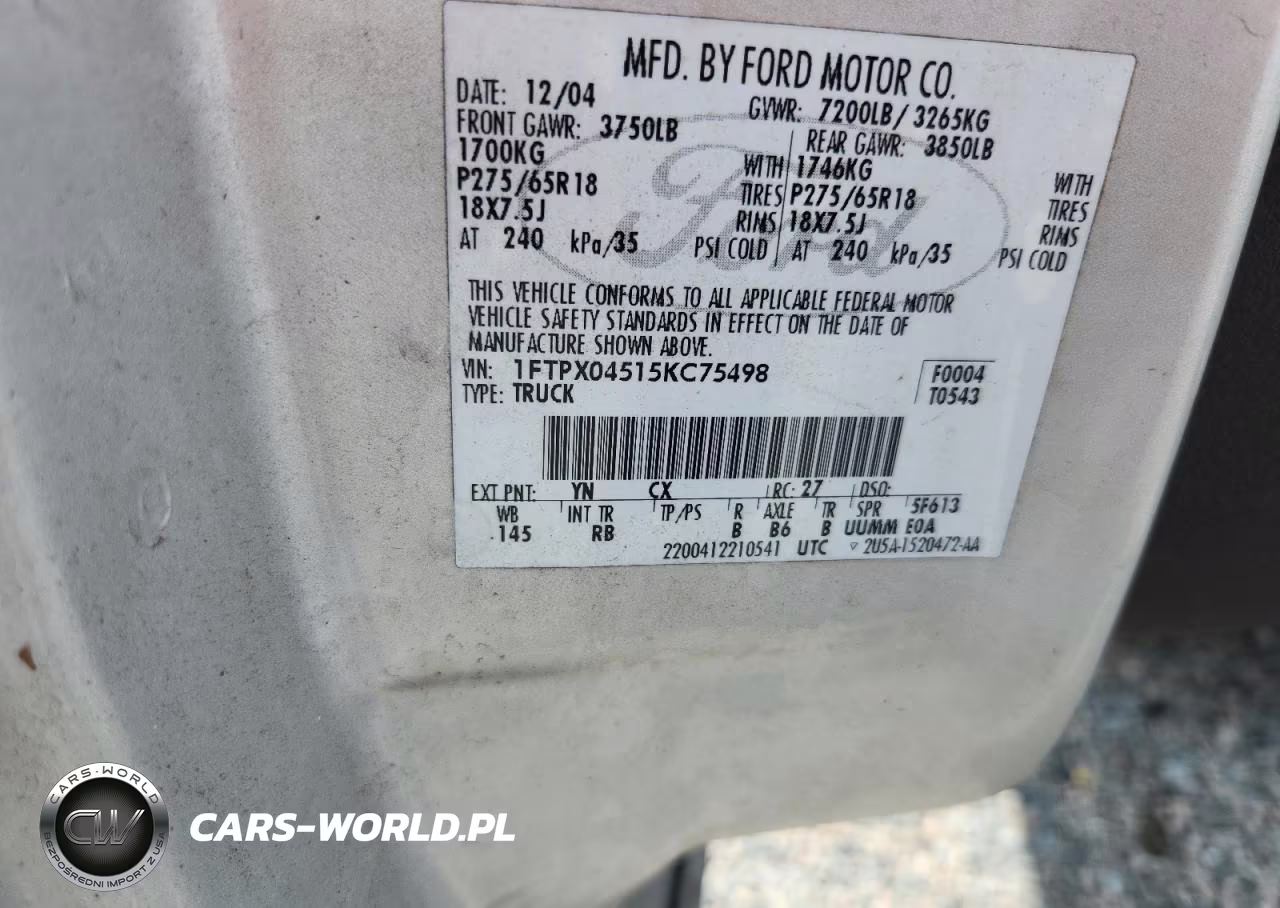 2005 Ford F150 VIN:1FTPX04515KC75498 - 12
