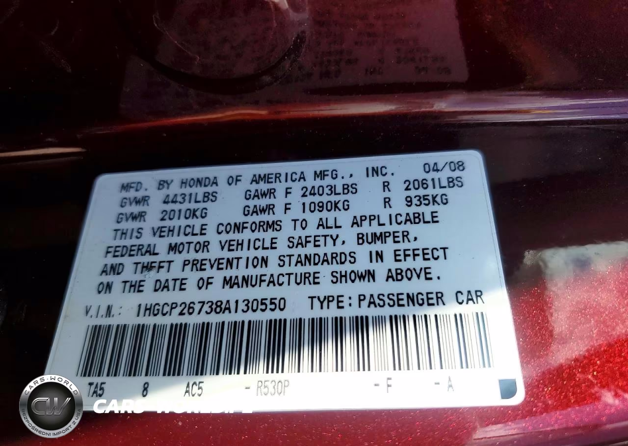 2008 Honda Accord 2.4 Ex VIN:1HGCP26738A130550 - 12