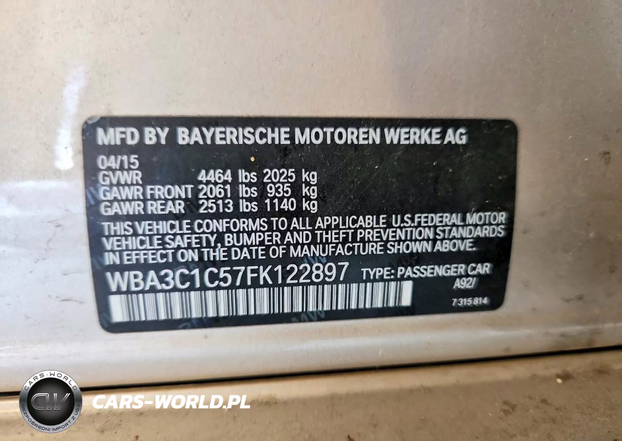 2015 BMW 328 I Sulev VIN:WBA3C1C57FK122897 - 12