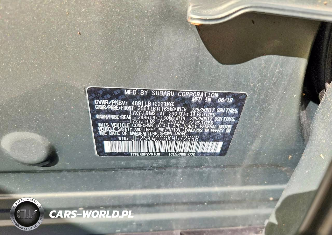 2019 Subaru Forester VIN:JF2SKACC6KH572338 - 13