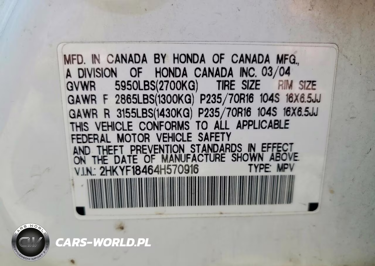 2004 Honda Pilot Ex VIN:2HKYF18464H570916 - 13