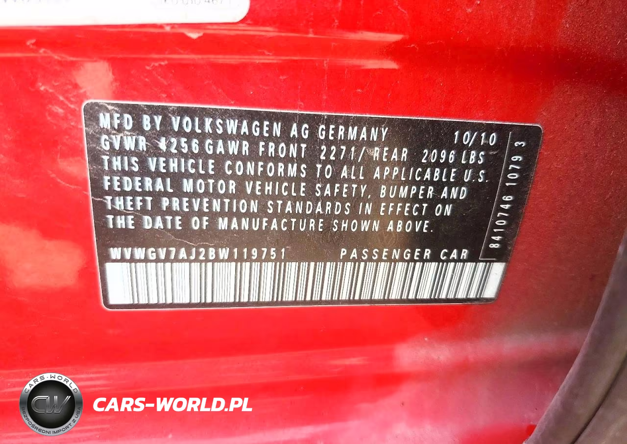 2011 Volkswagen Gti VIN:WVWGV7AJ2BW119751 - 12