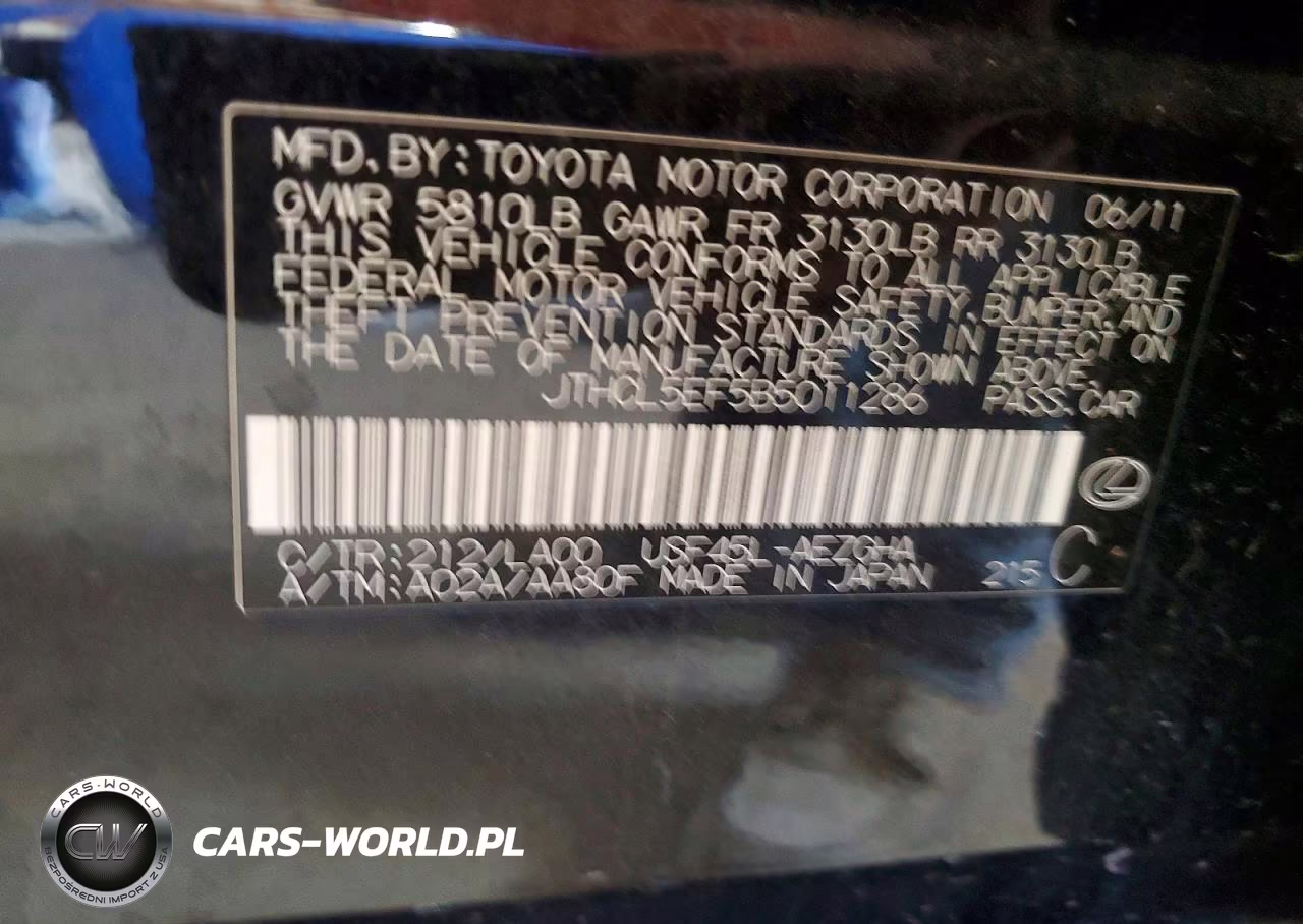 2011 Lexus Ls 460 VIN:JTHCL5EF5B5011286 - 12