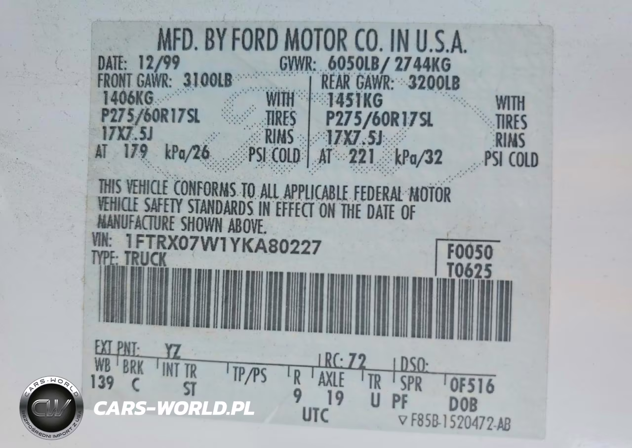 2000 Ford F150 VIN:1FTRX07W1YKA80227 - 12