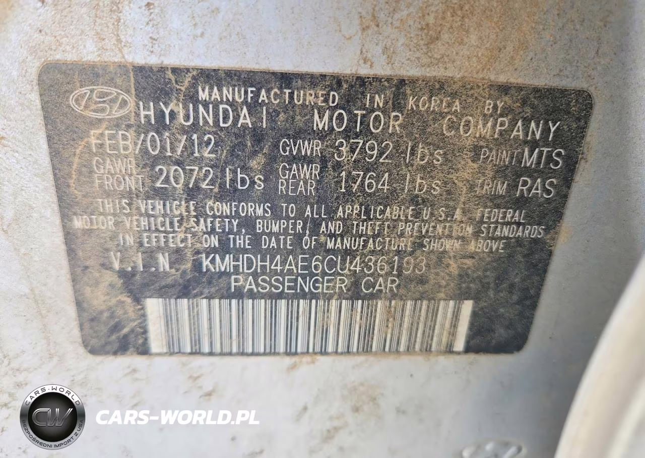 2012 Hyundai Elantra Gls VIN:KMHDH4AE6CU436193 - 12