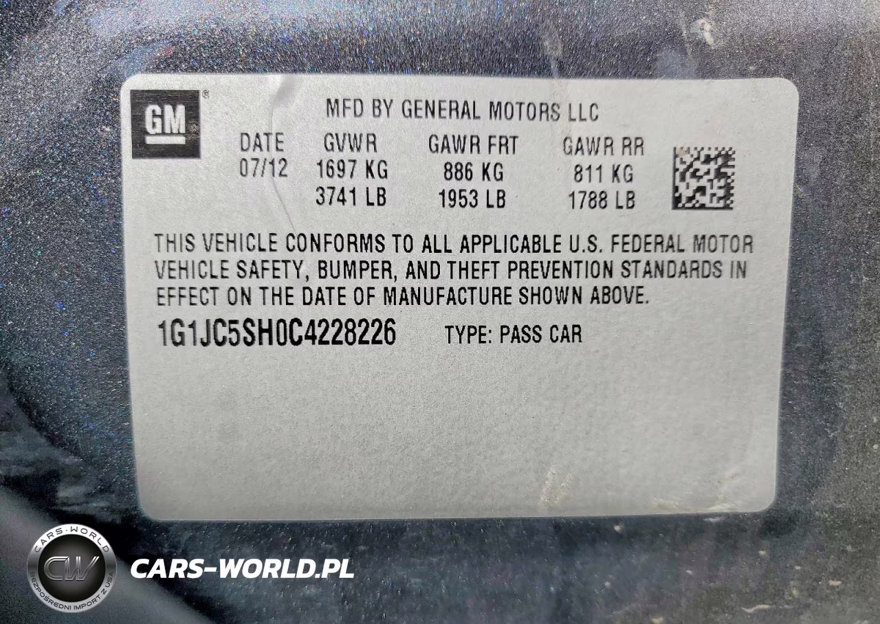 2012 Chevrolet Sonic Lt VIN:1G1JC5SH0C4228226 - 12