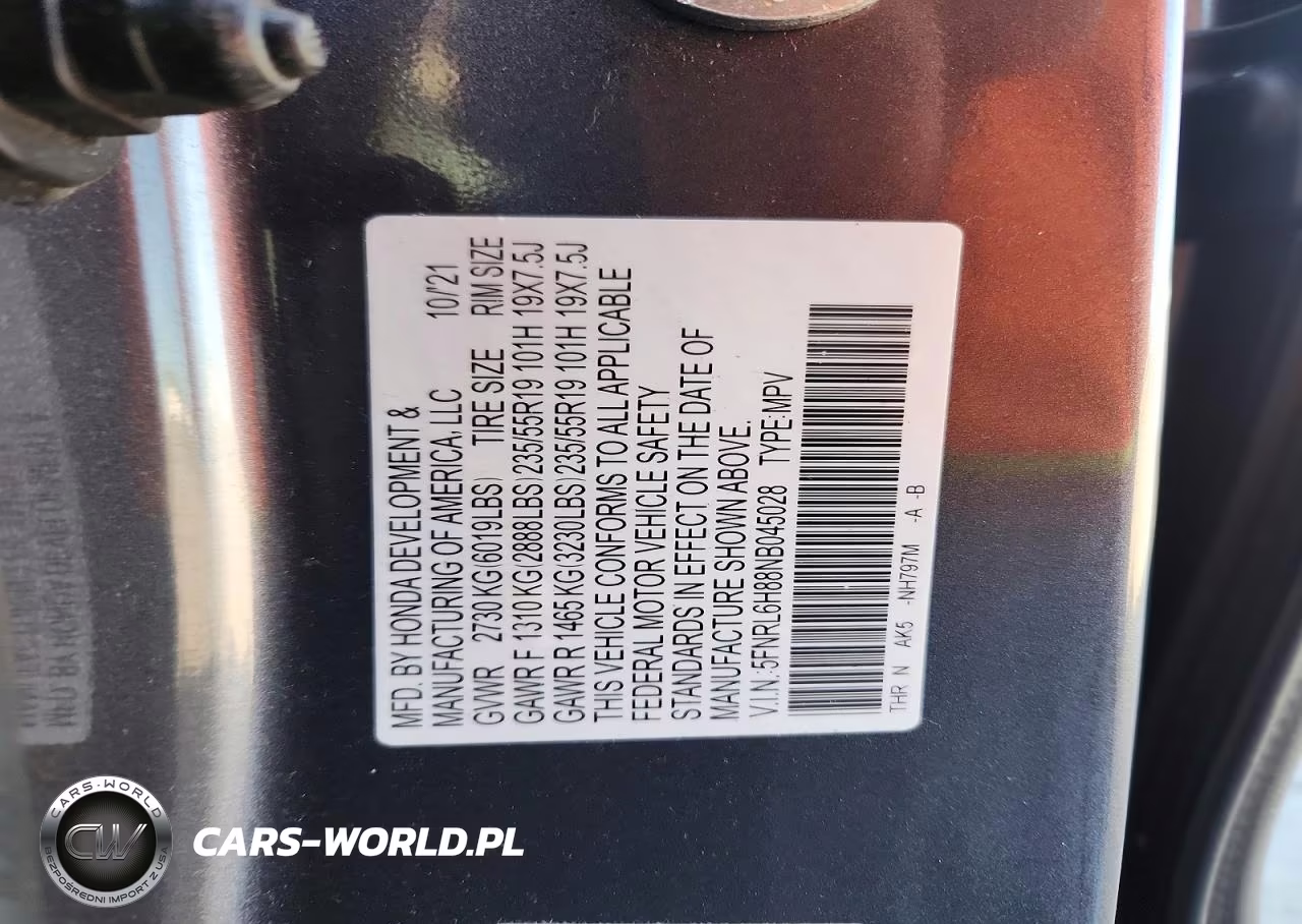 2022 Honda Odyssey Touring VIN:5FNRL6H88NB045028 - 13