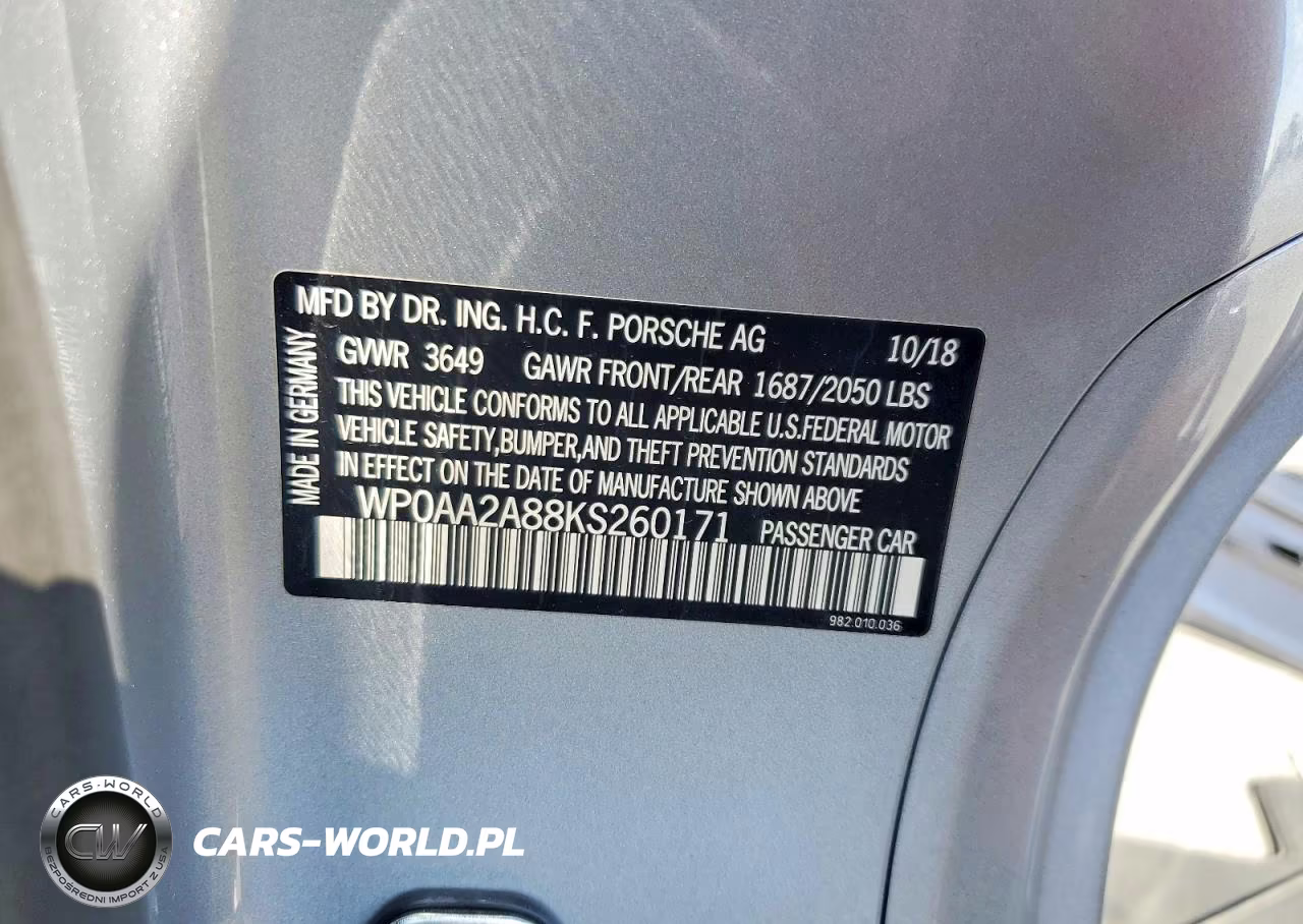 2019 Porsche Cayman Base VIN:WP0AA2A88KS260171 - 12