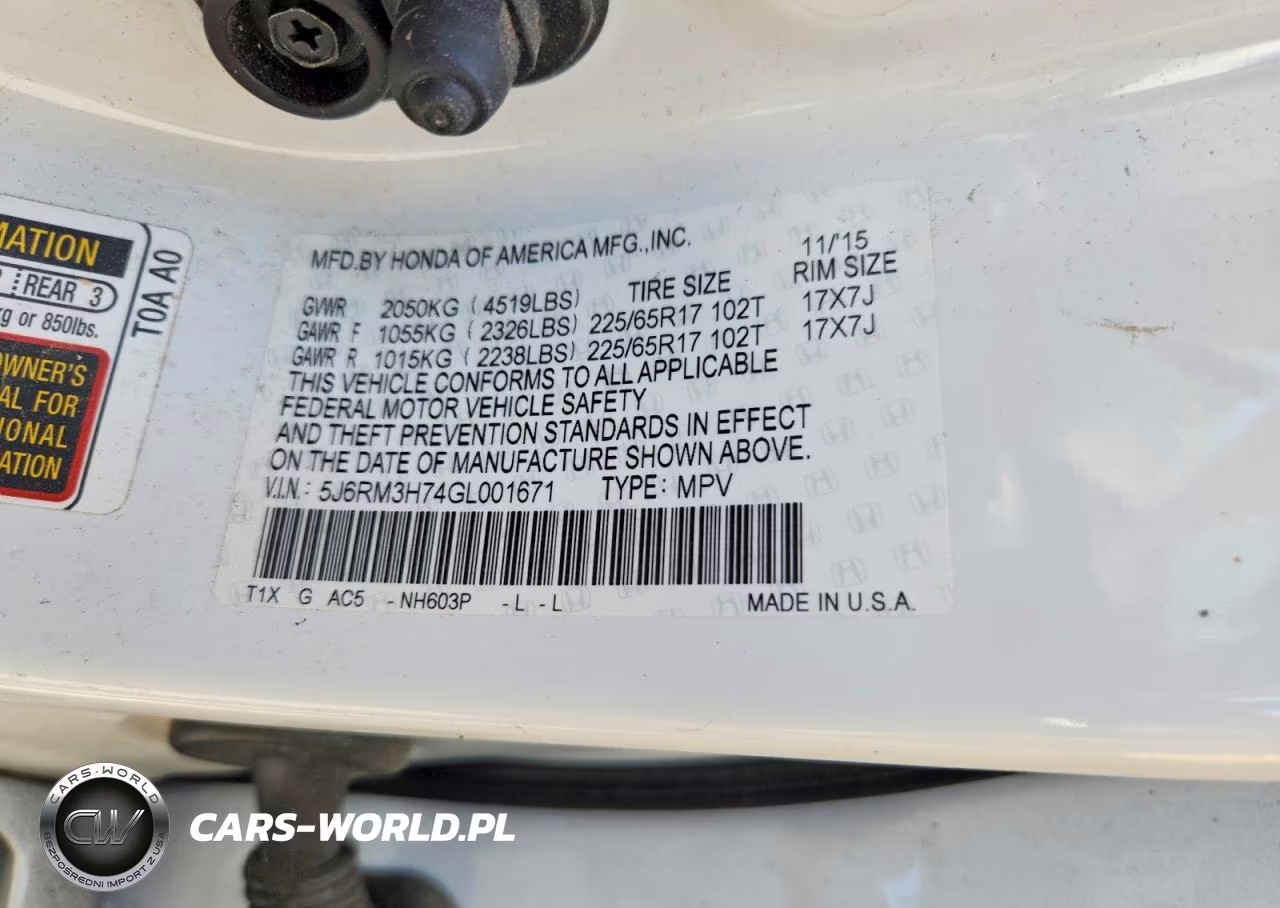 2016 Honda Cr-V Exl VIN:5J6RM3H74GL001671 - 13