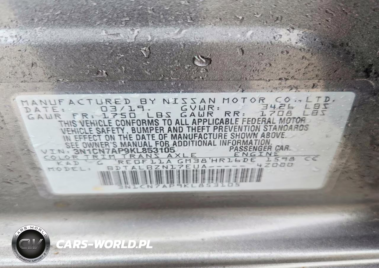 2019 Nissan Versa Sv VIN:3N1CN7AP9KL853105 - 12