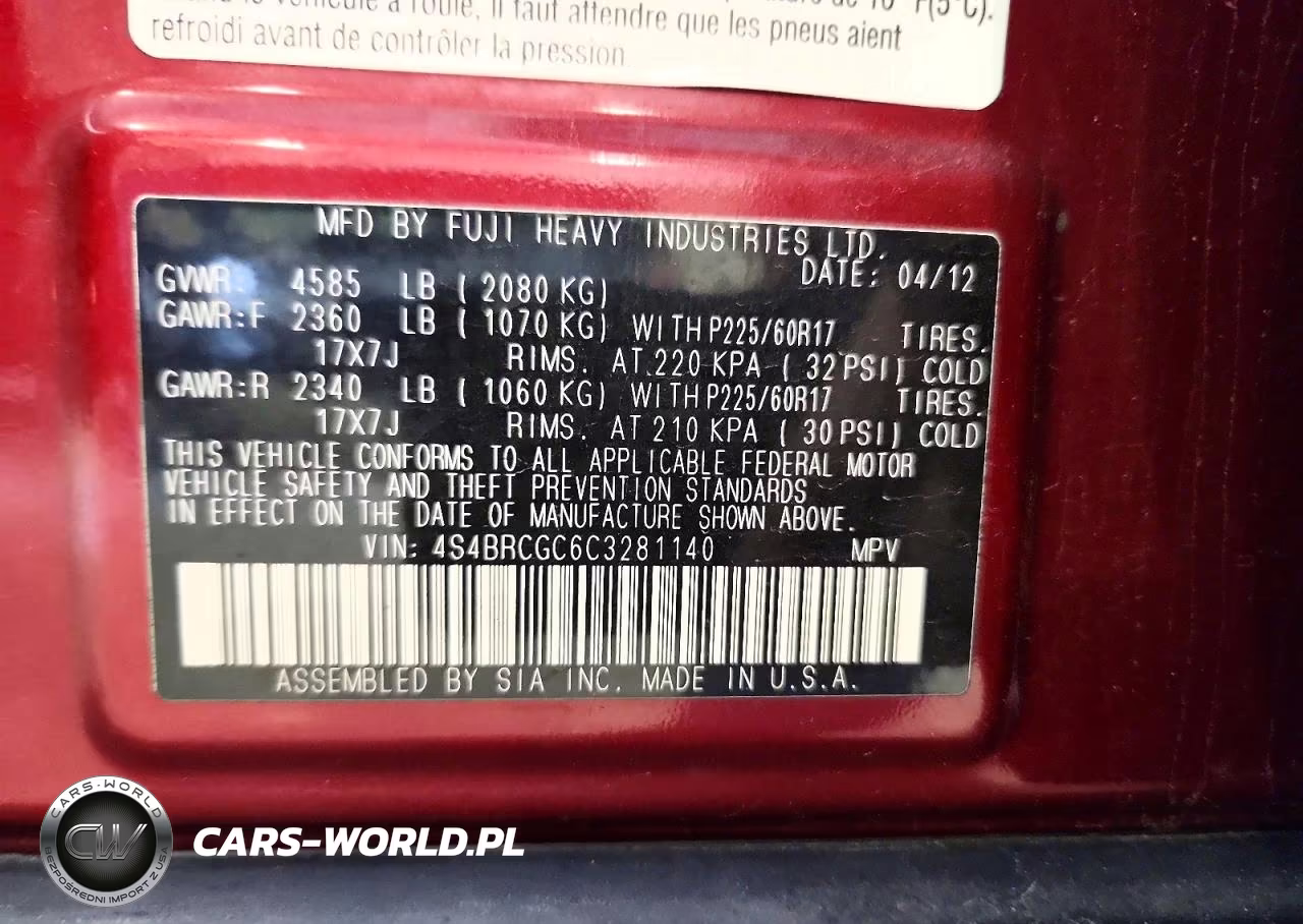 2012 Subaru Outback 2.5I Premium VIN:4S4BRCGC6C3281140 - 13