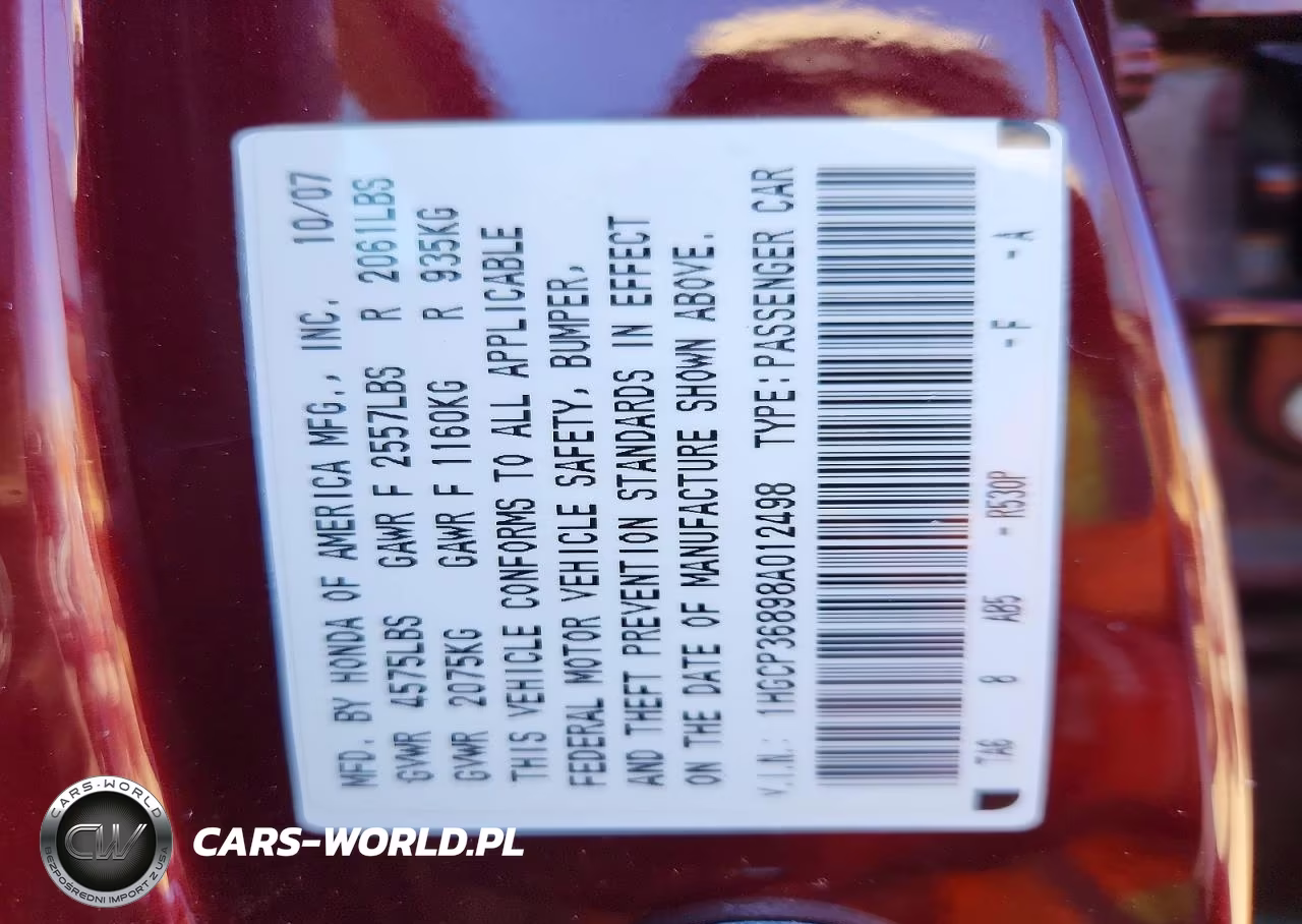 2008 Honda Accord Exl VIN:1HGCP36898A012498 - 12