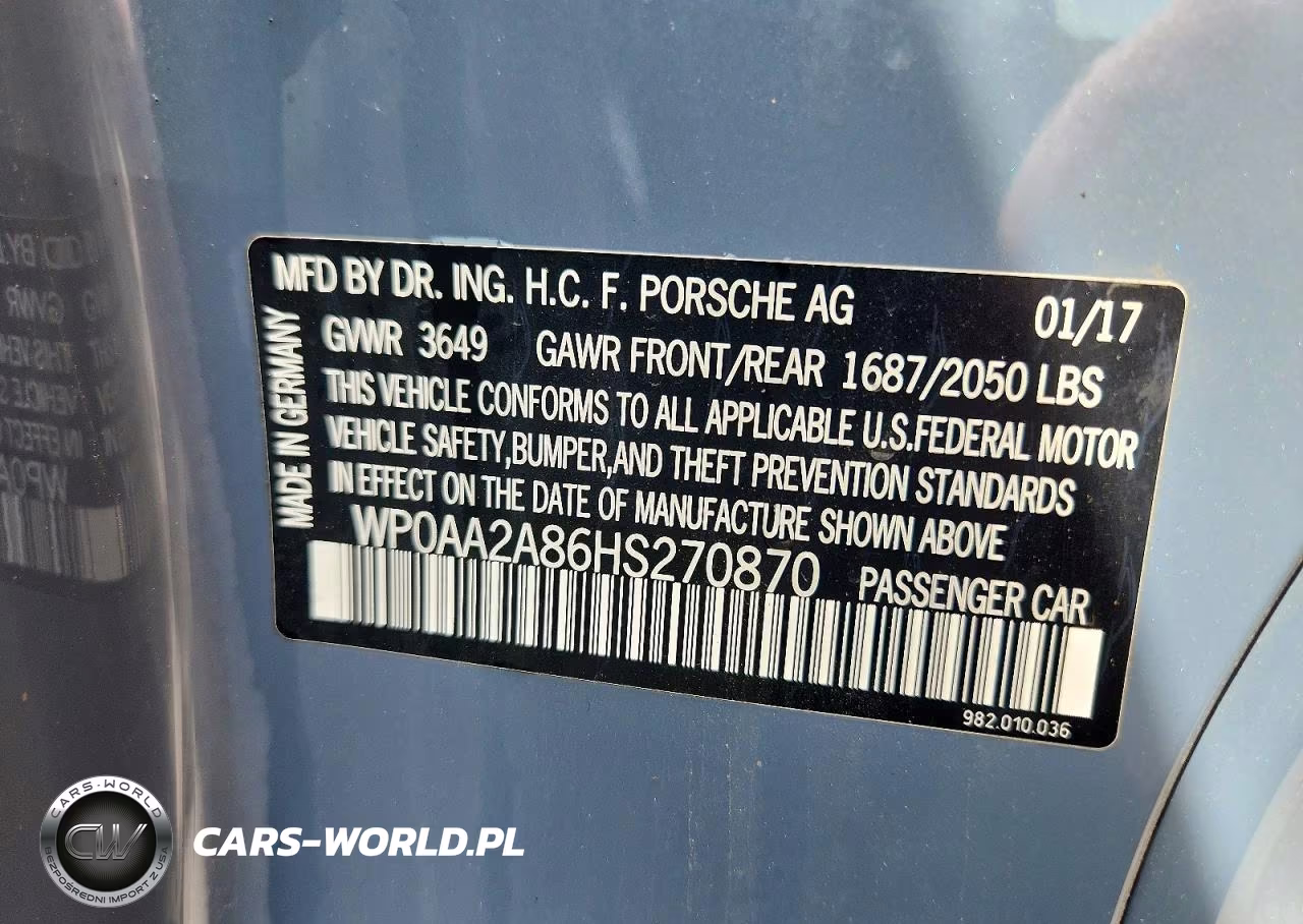 2017 Porsche Cayman VIN:WP0AA2A86HS270870 - 12