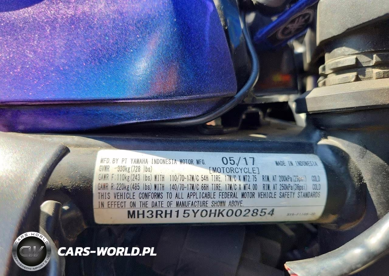 2017 Yamaha Yzfr3 A VIN:MH3RH15Y0HK002854 - 9