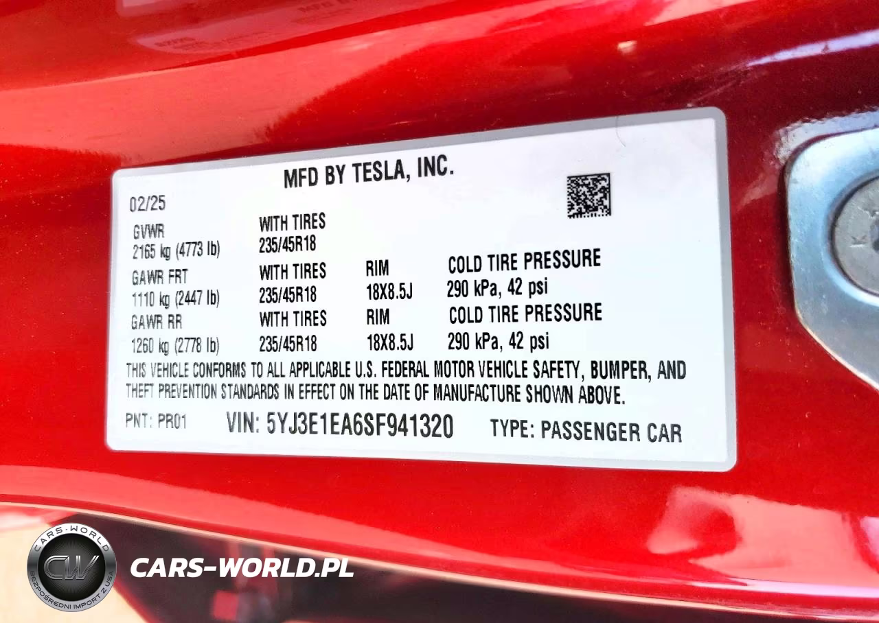 2025 Tesla Model 3 VIN:5YJ3E1EA6SF941320 - 14