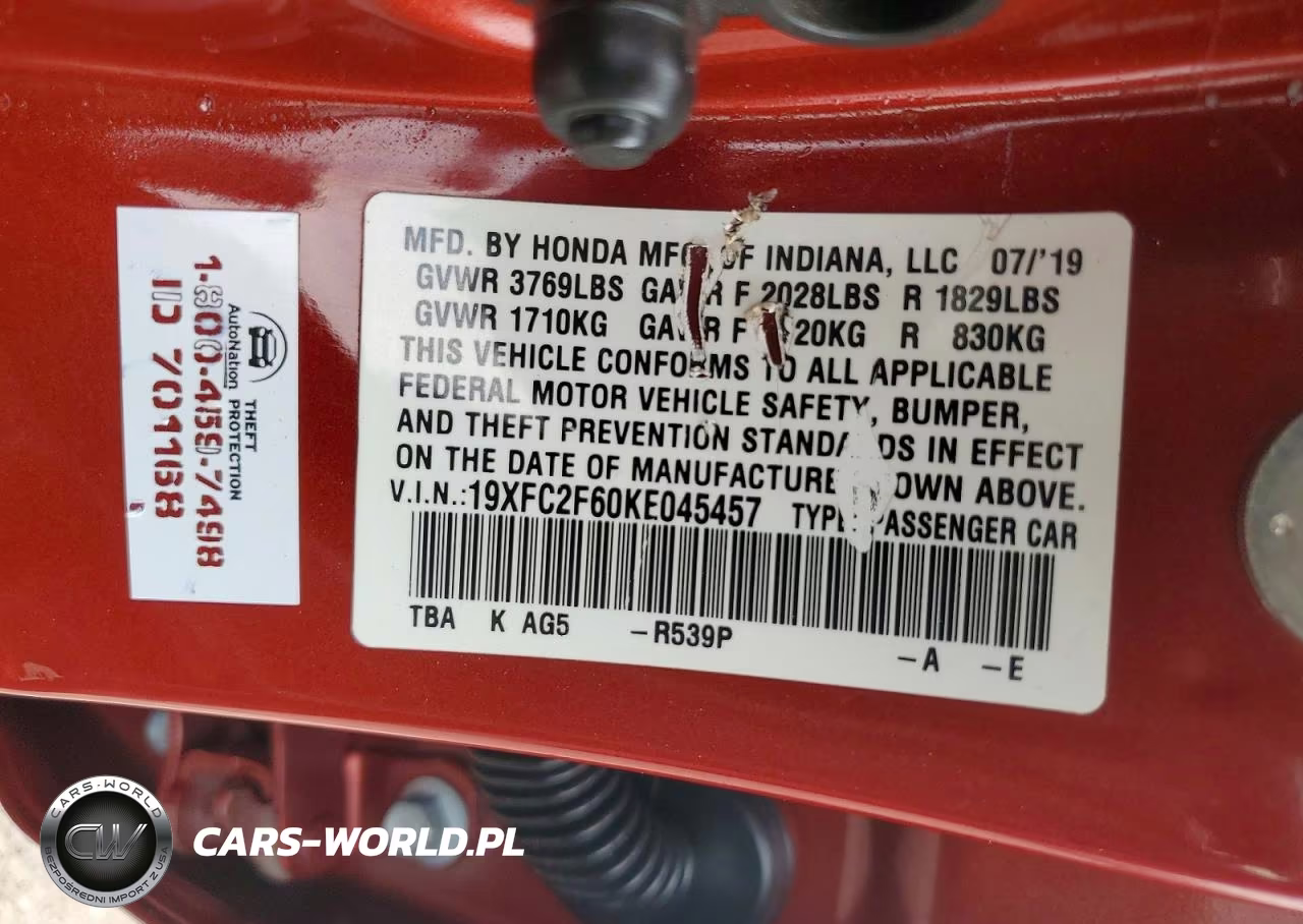 2019 Honda Civic Lx VIN:19XFC2F60KE045457 - 12
