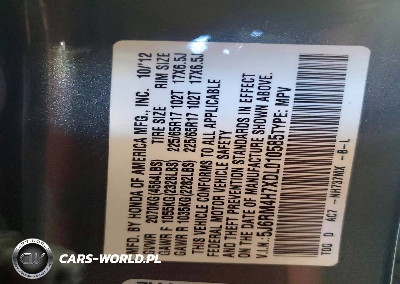 2013 Honda Cr-V Exl VIN:5J6RM4H7XDL010585 - 13