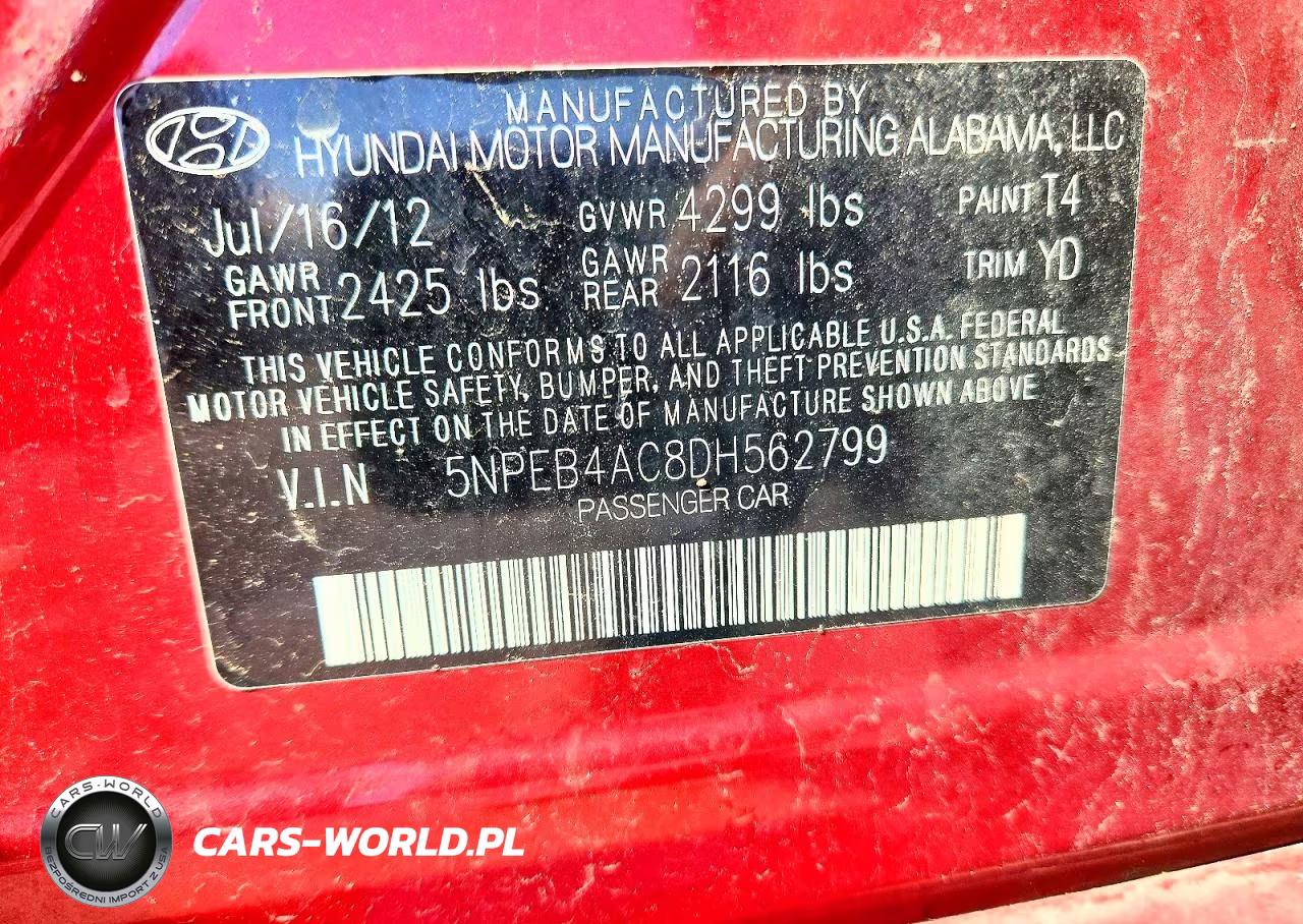 2013 Hyundai Sonata Gls VIN:5NPEB4AC8DH562799 - 12