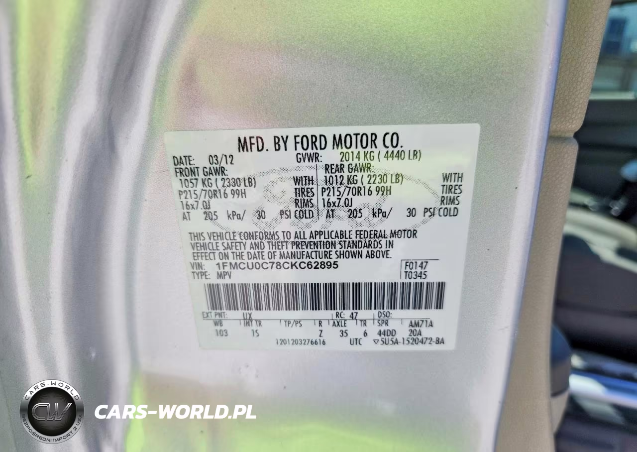 2012 Ford Escape Xls VIN:1FMCU0C78CKC62895 - 13