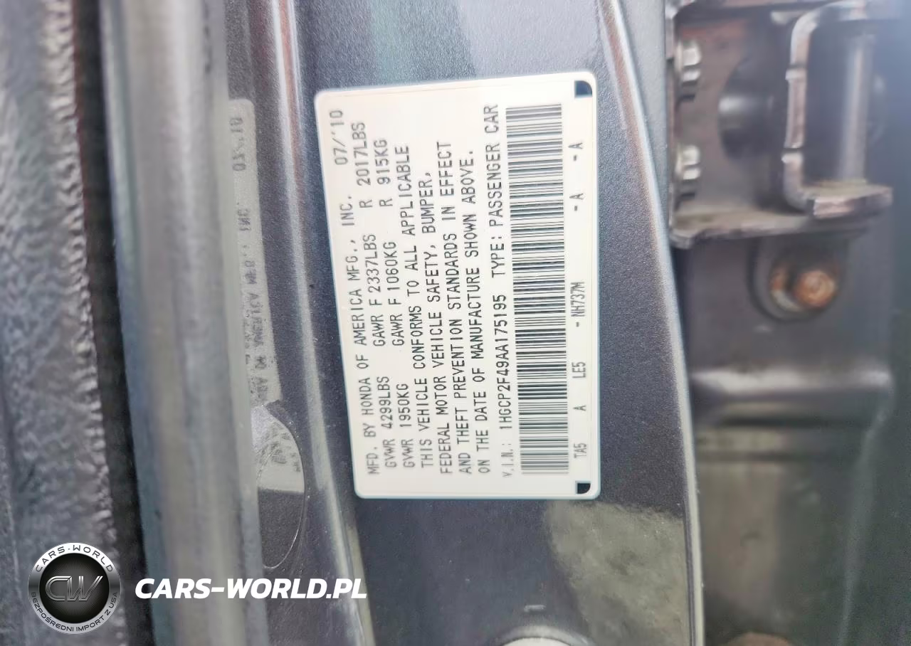 2010 Honda Accord Lxp VIN:1HGCP2F49AA175195 - 12