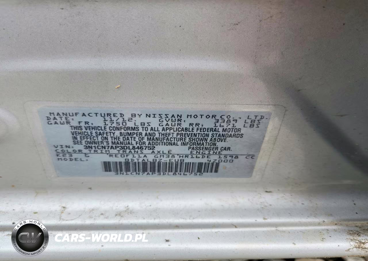 2013 Nissan Versa 1.6 S VIN:3N1CN7AP3DL846752 - 12