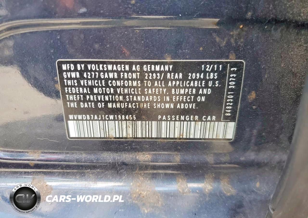 2012 Volkswagen Golf VIN:WVWDB7AJ1CW198455 - 12