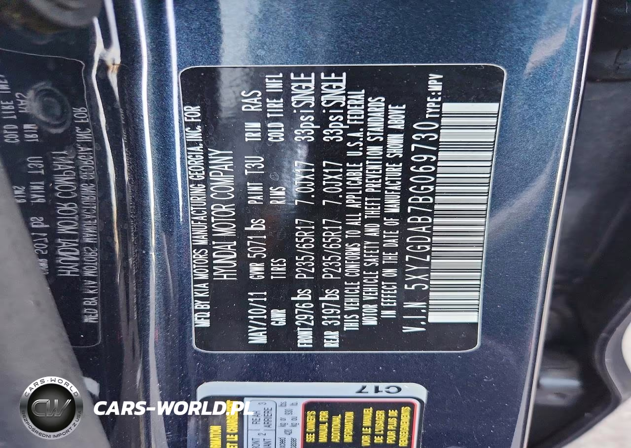 2011 Hyundai Santa Fe Gls VIN:5XYZGDAB7BG069730 - 13