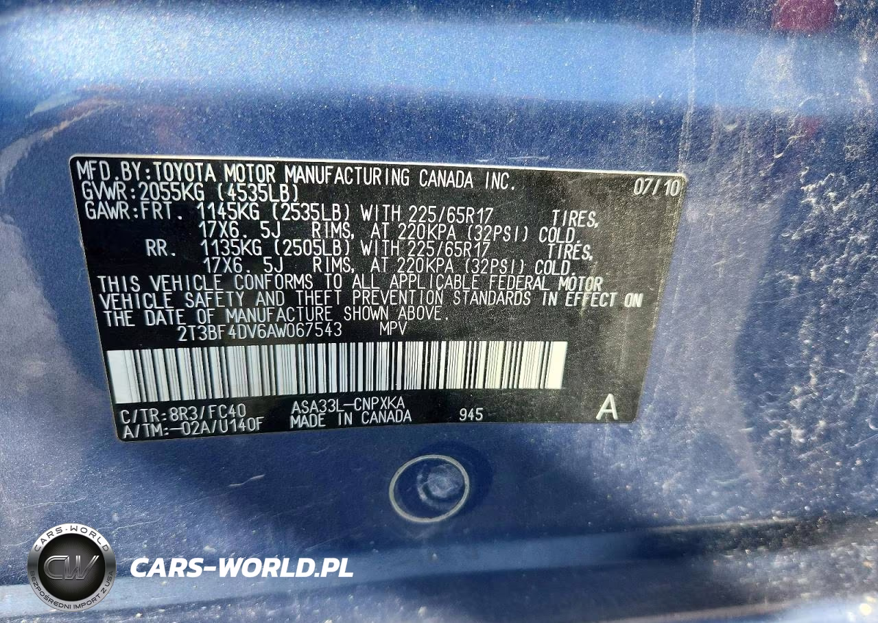 2010 Toyota Rav4 Base VIN:2T3BF4DV6AW067543 - 13