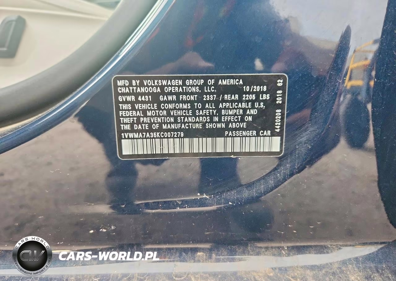 2019 Volkswagen Passat Se R-Line VIN:1VWMA7A35KC007279 - 12