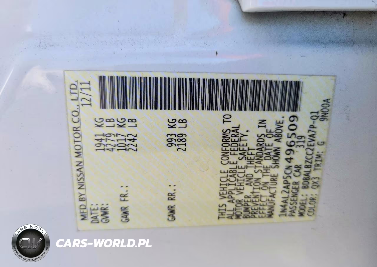 2012 Nissan Altima 2.5 VIN:1N4AL2AP5CN496509 - 12