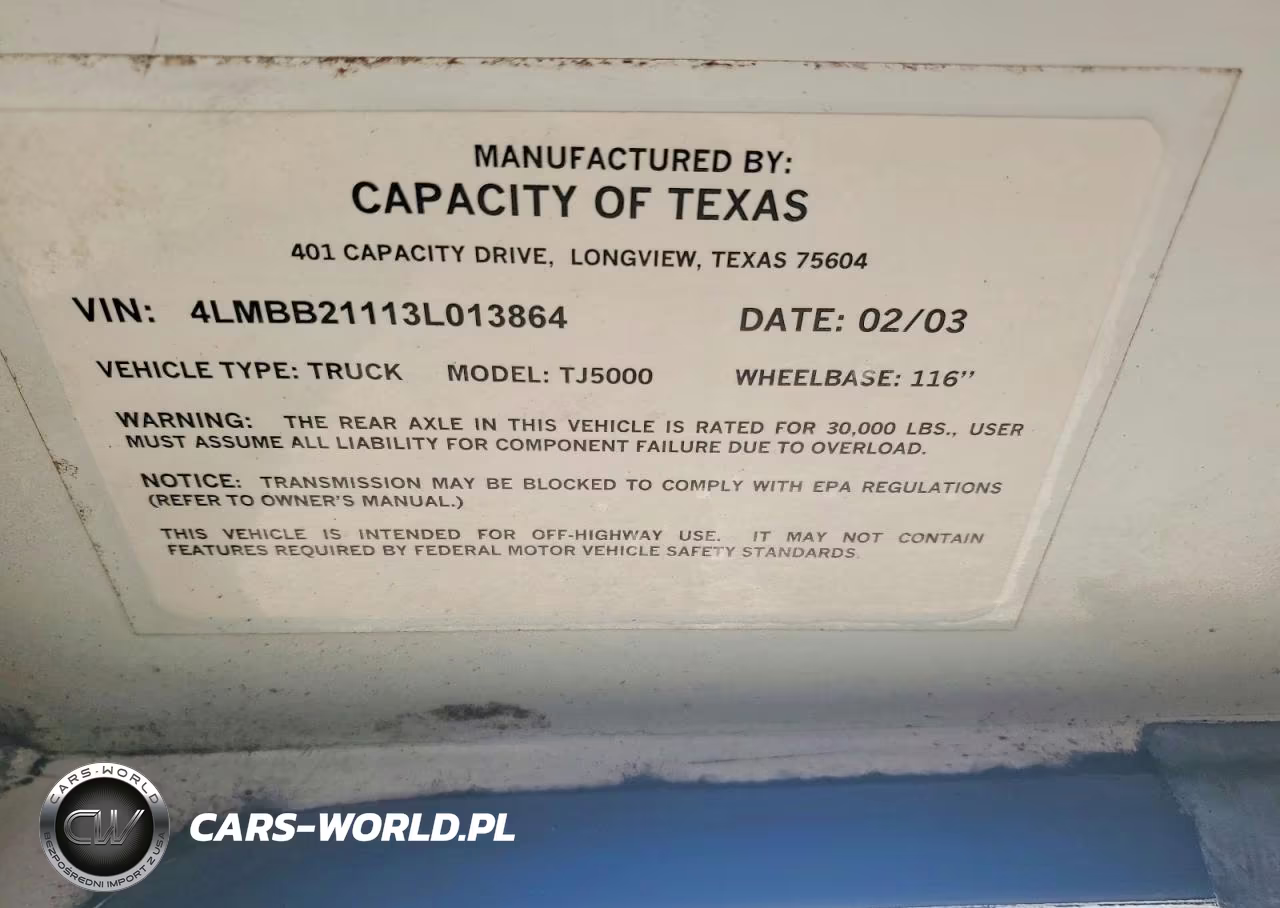 2003 Capacity Of Texas Tj5000 - Yard Truck VIN:4LMBB21113L013864 - 11