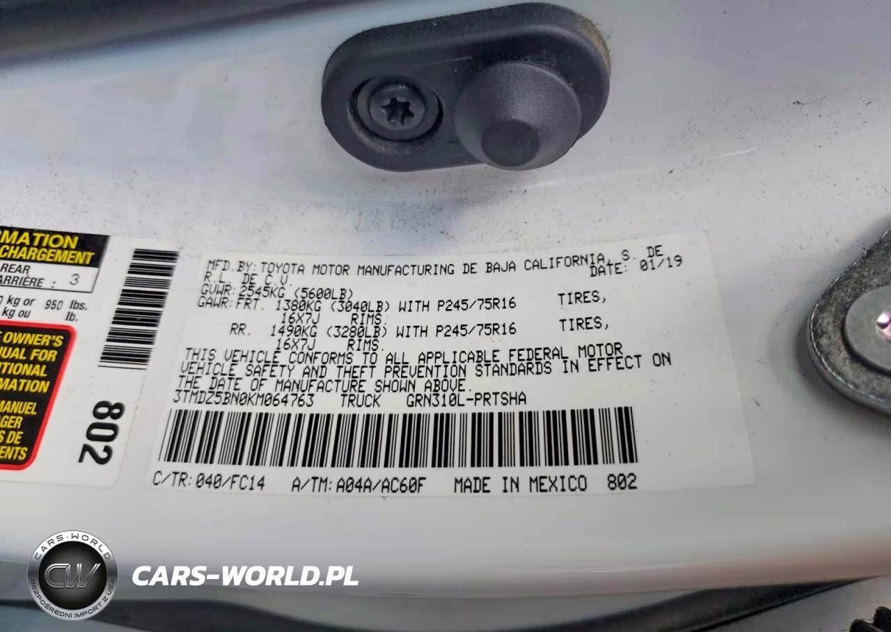 2019 Toyota Tacoma Sr5 V6 VIN:3TMDZ5BN0KM064763 - 12