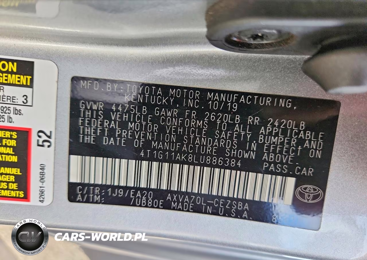2020 Toyota Camry Se VIN:4T1G11AK8LU886384 - 12