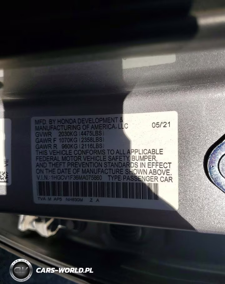 2021 Honda Accord Sport VIN:1HGCV1F36MA075860 - 12