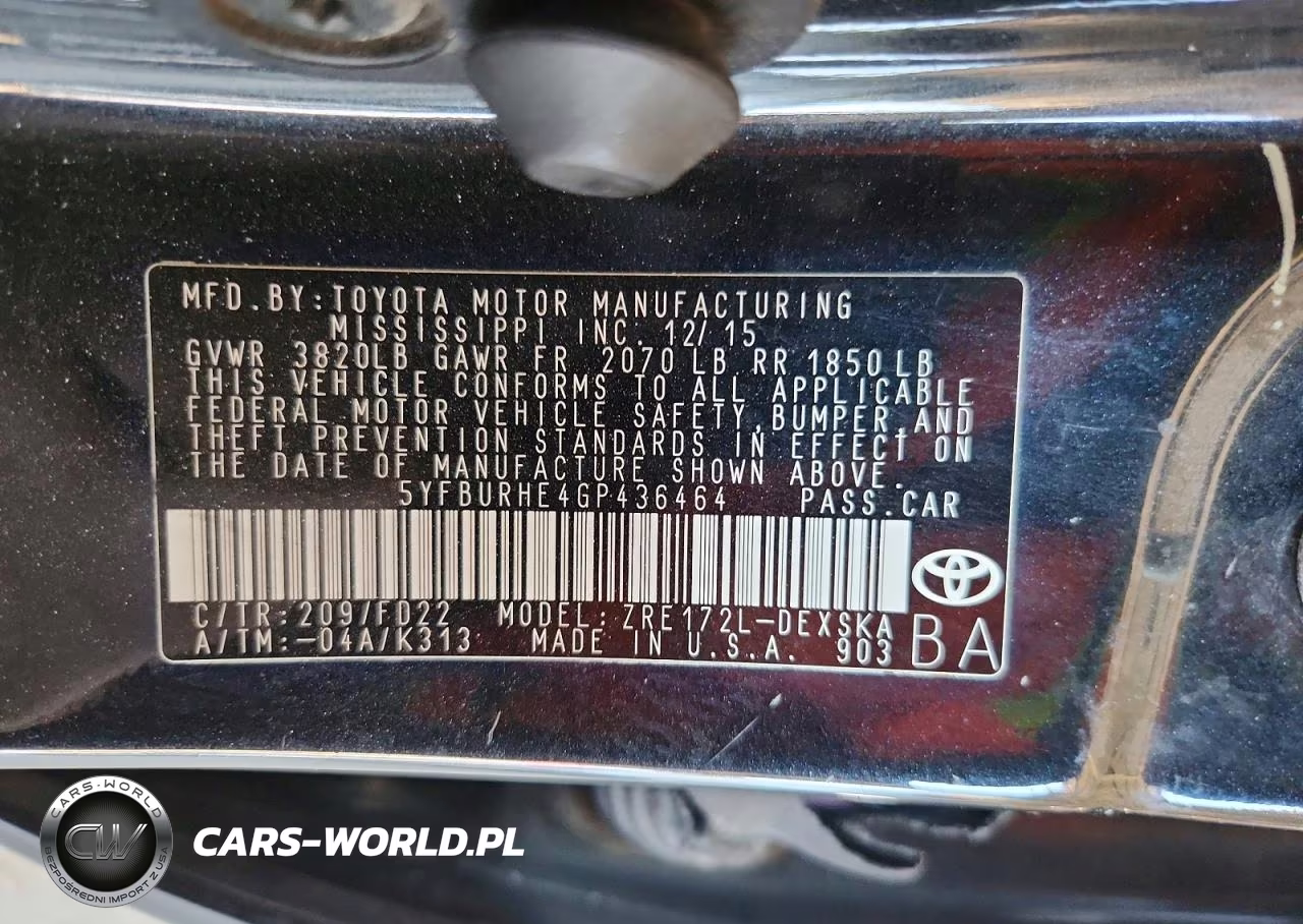 2016 Toyota Corolla S Plus VIN:5YFBURHE4GP436464 - 12