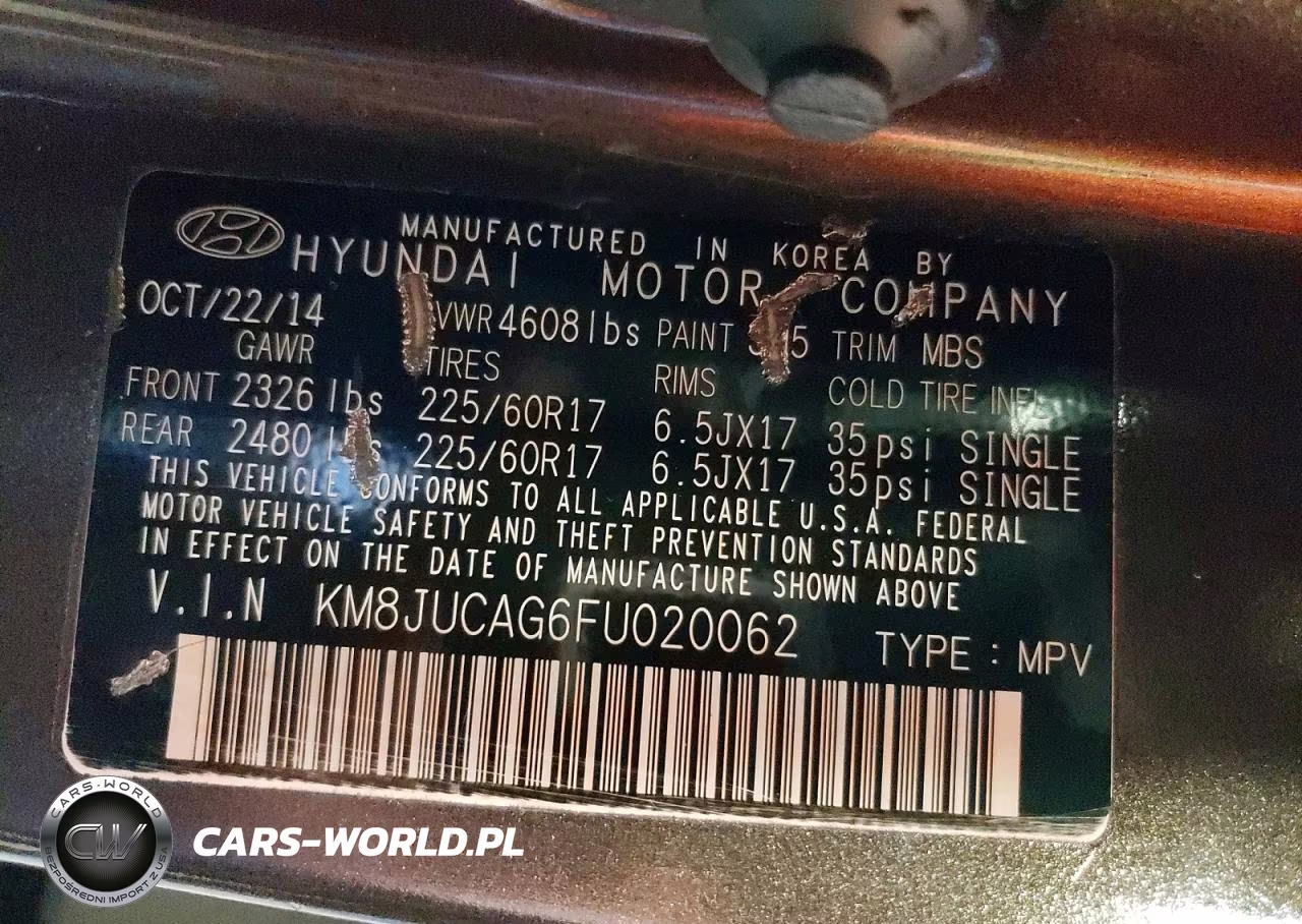 2015 Hyundai Tucson Se VIN:KM8JUCAG6FU020062 - 13
