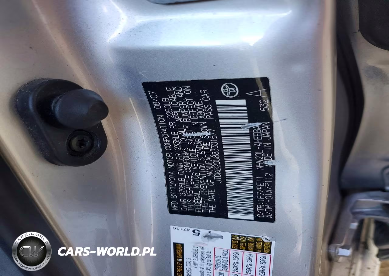 2008 Toyota Prius Base VIN:JTDKB20U883301577 - 12