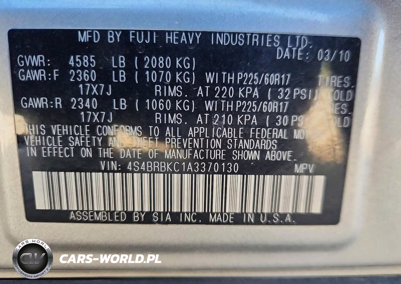 2010 Subaru Outback 2.5I Limited VIN:4S4BRBKC1A3370130 - 13