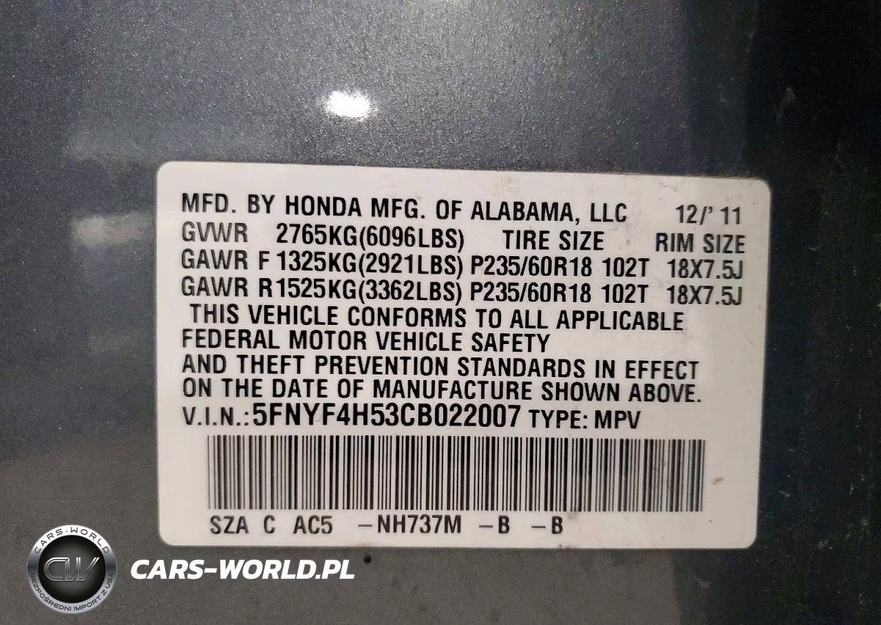 2012 Honda Pilot Exl VIN:5FNYF4H53CB022007 - 13