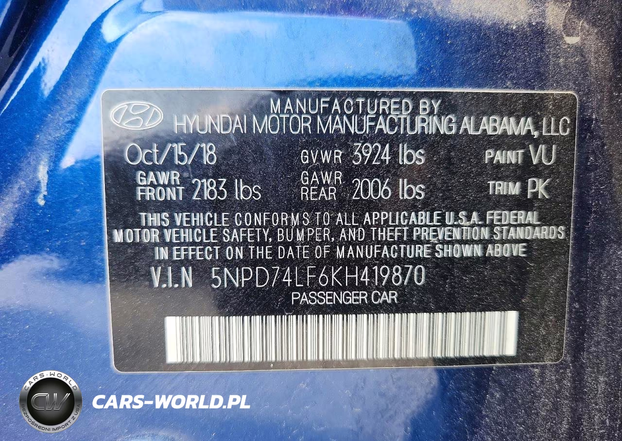 2019 Hyundai Elantra Se VIN:5NPD74LF6KH419870 - 12