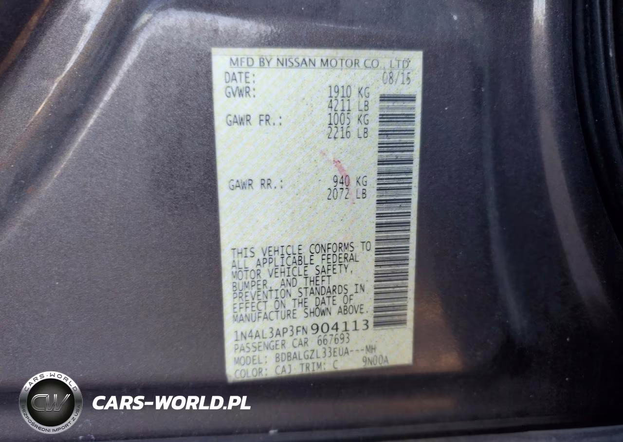 2015 Nissan Altima 2.5 S VIN:1N4AL3AP3FN904113 - 12
