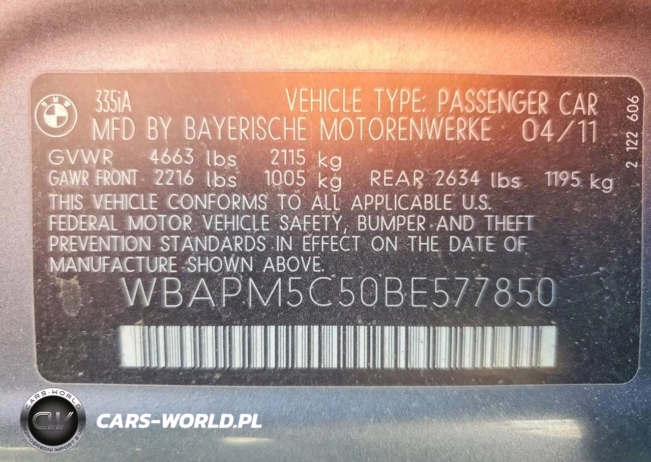 2011 BMW 335 I VIN:WBAPM5C50BE577850 - 13
